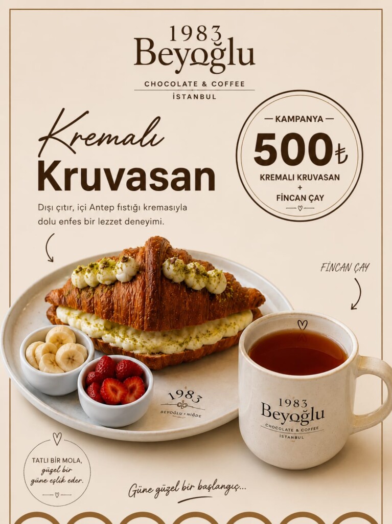 KREMALI KRUVASAN + FİNCAN ÇAY